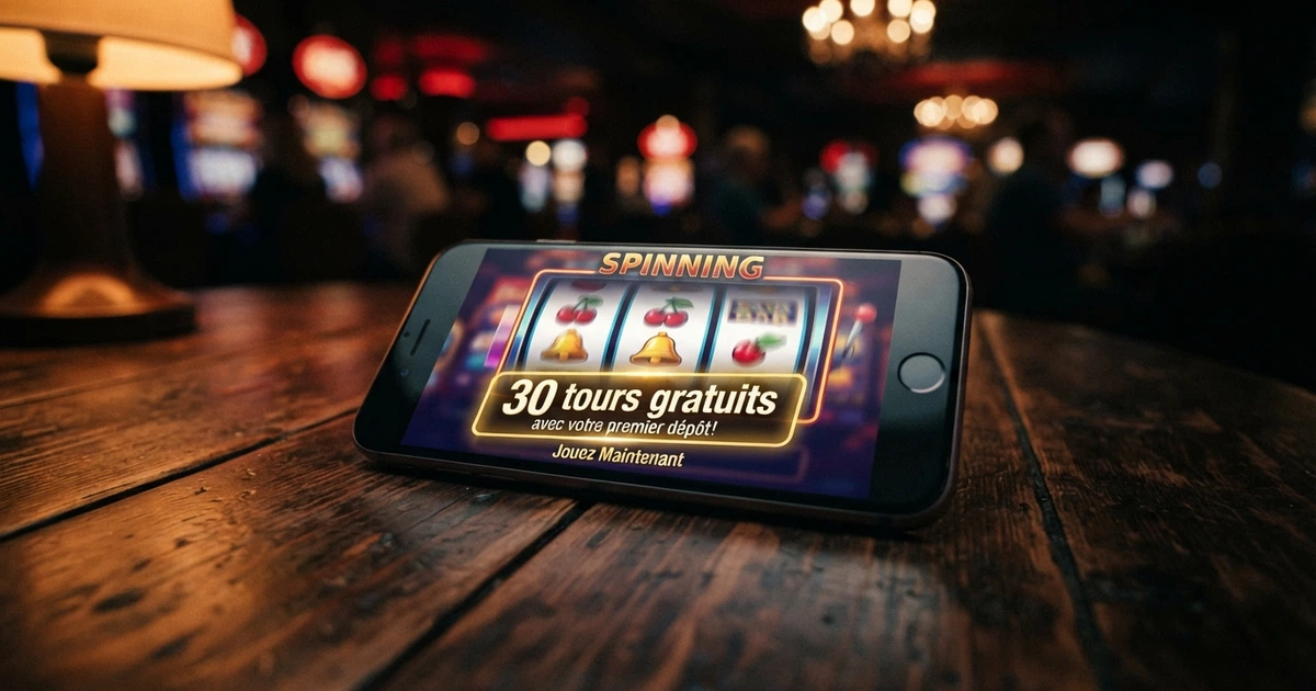 Capture d'écran d'une page d'accueil de casino en ligne affichant une offre de free spins sans dépôt
