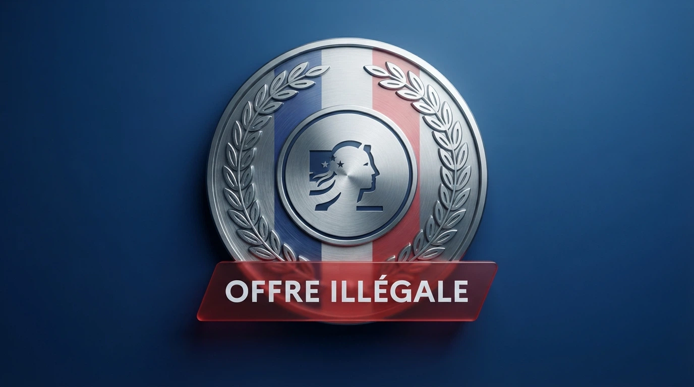 Logo de l'Autorité nationale des jeux (ANJ) sur fond bleu, accompagné du bandeau d'alerte « offre illégale »