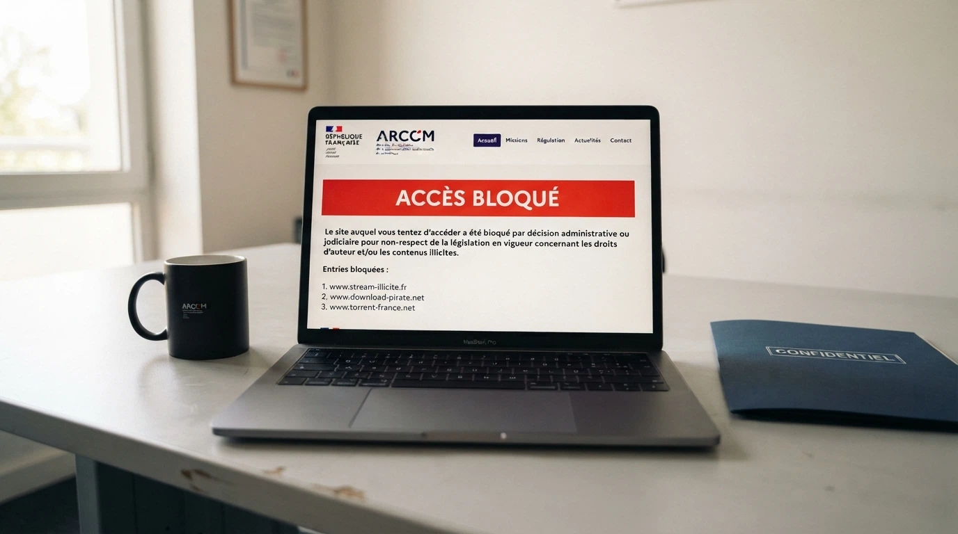 Interface du site anj.fr montrant la liste noire des sites de jeux d'argent bloqués en France, avec le logo de l'ANJ en haut de page.