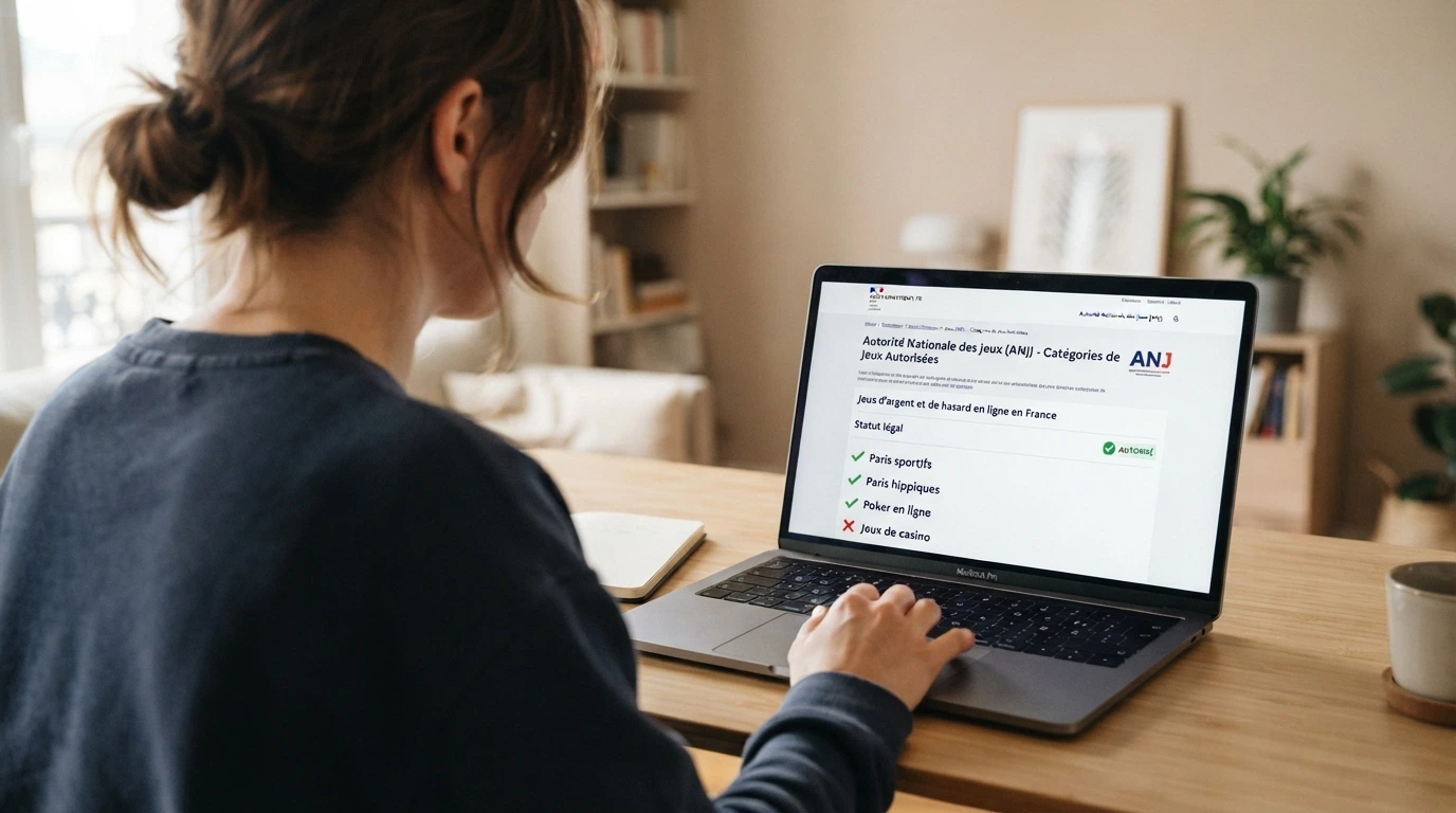 Capture du site anj.fr affichant les catégories de jeux autorisés en France