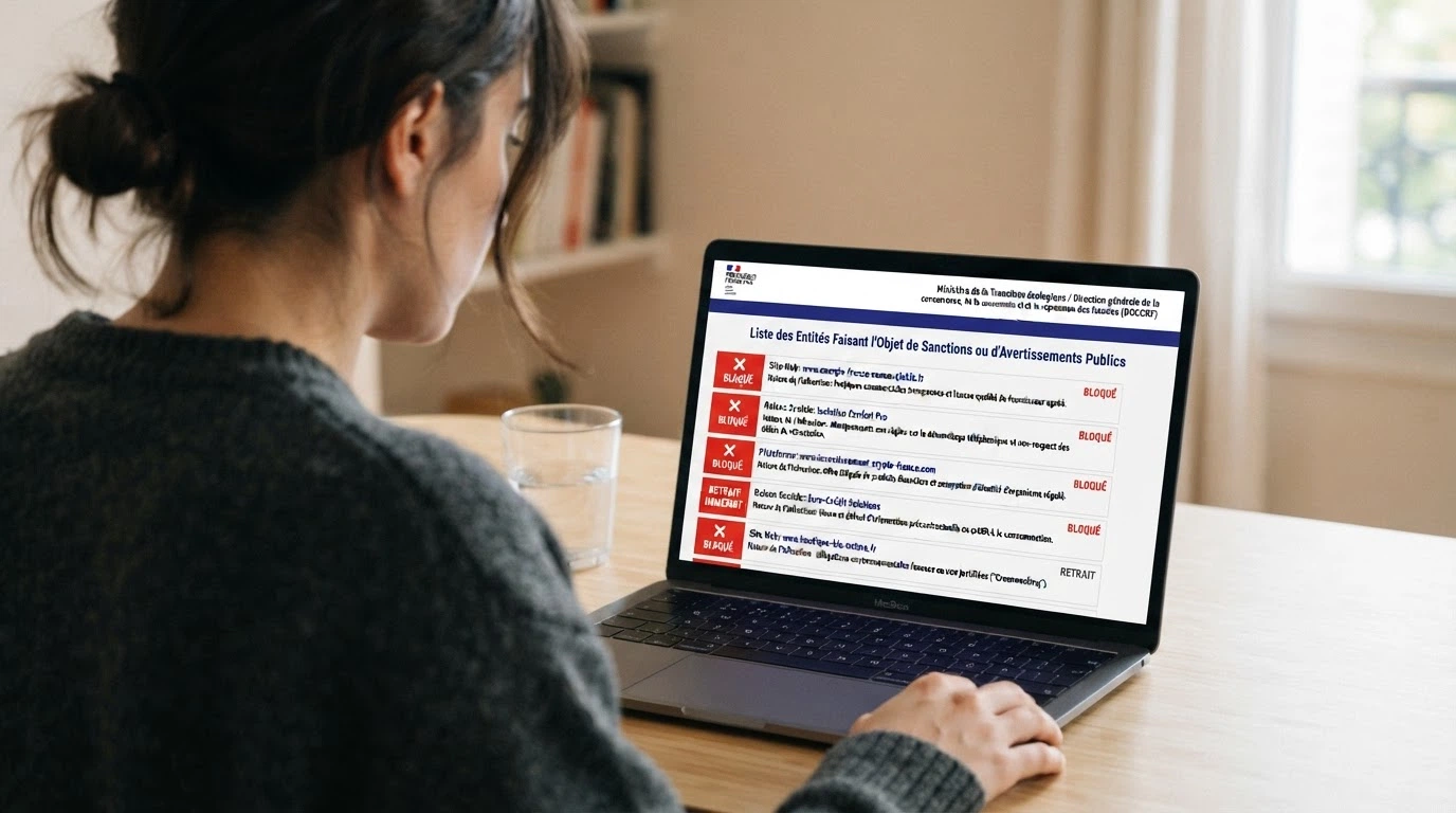 Capture d'écran de la page officielle de l'ANJ listant les sites de jeux bloqués et déréférencés en France