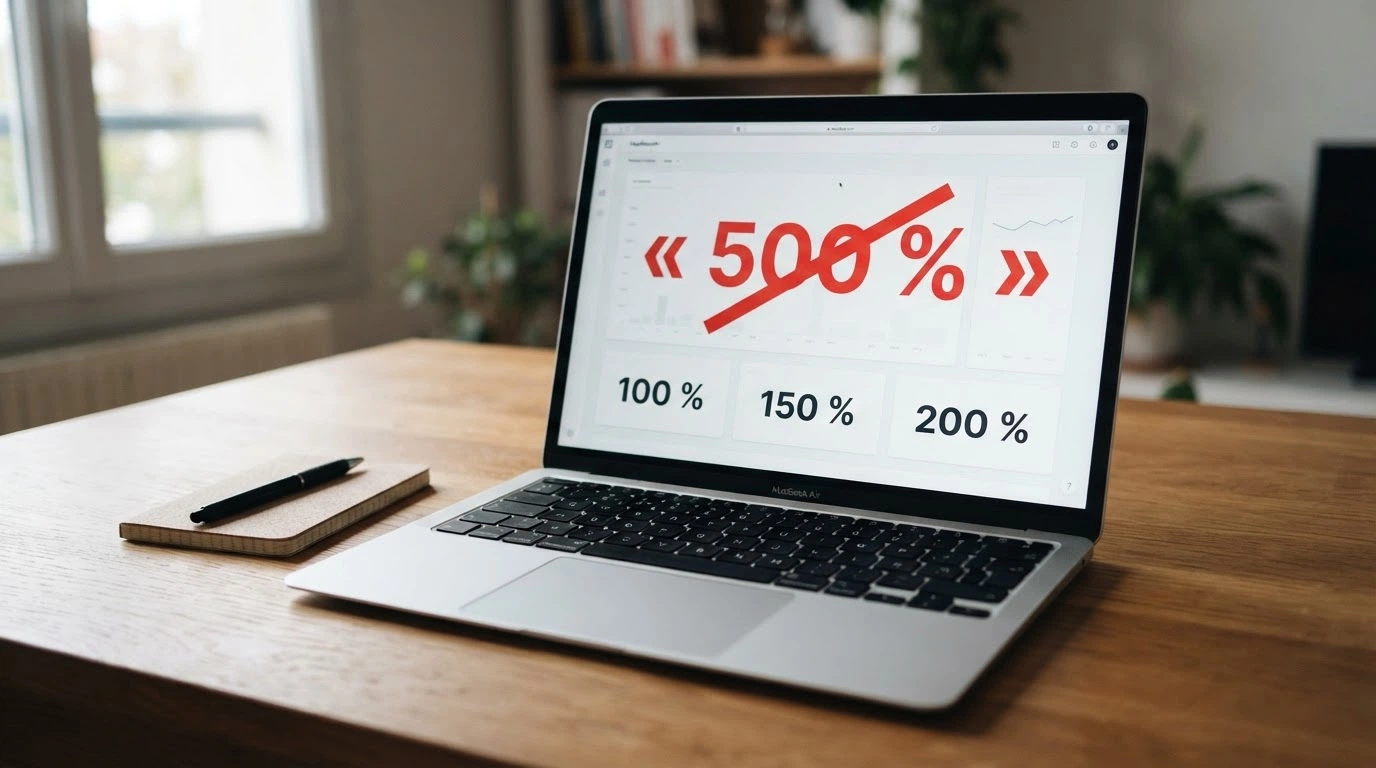 Un tableau comparatif de bonus sur un écran, une colonne de taux barrée et remplacée par des pourcentages plus bas