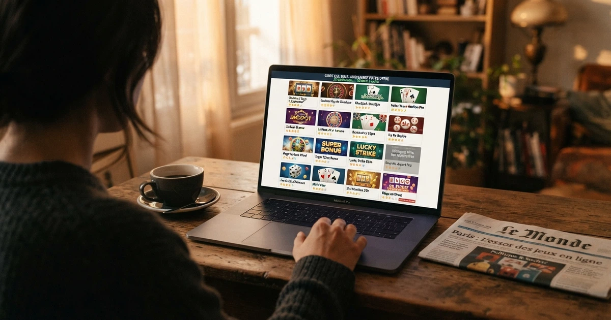 Comparaison de casinos en ligne affichée sur un écran d'ordinateur portable