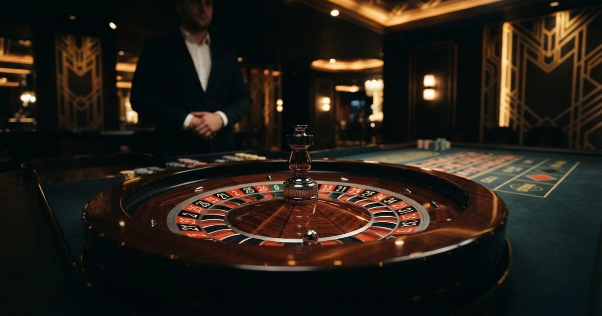 Table de roulette en direct Lightning Roulette avec croupier, écran affichant les multiplicateurs et ambiance art déco