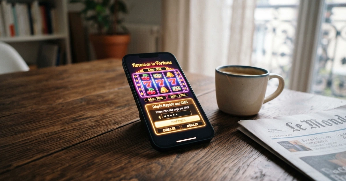 Un téléphone mobile affichant l'interface d'un casino en ligne, avec les logos des opérateurs télécom français (Orange, SFR, Bouygues) en surimpression pour illustrer le paiement par facture mobile