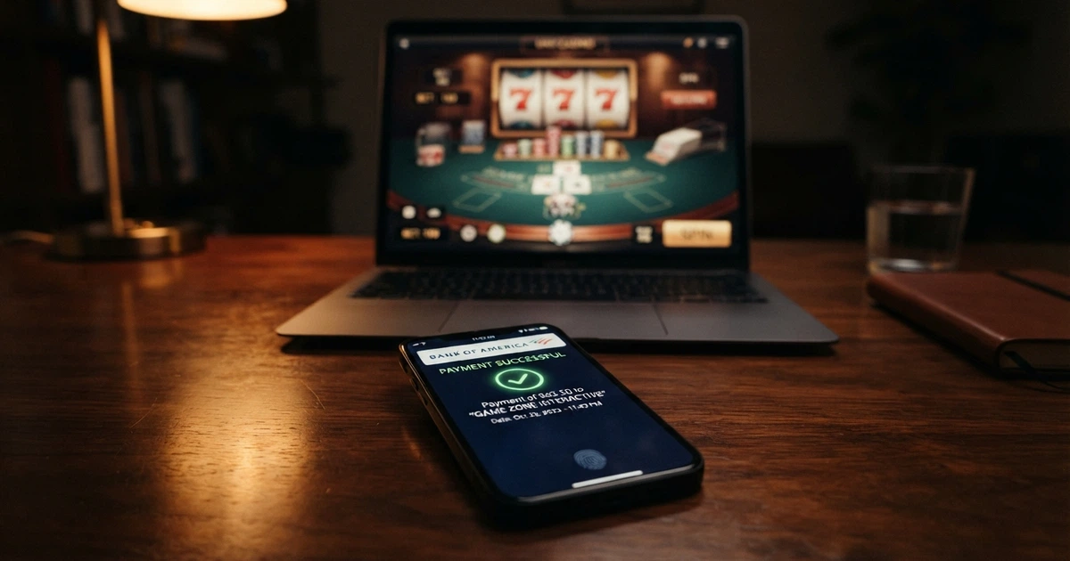 Un iPhone affichant l'écran de paiement Apple Pay avec l'interface d'un site de jeux en ligne visible en arrière-plan