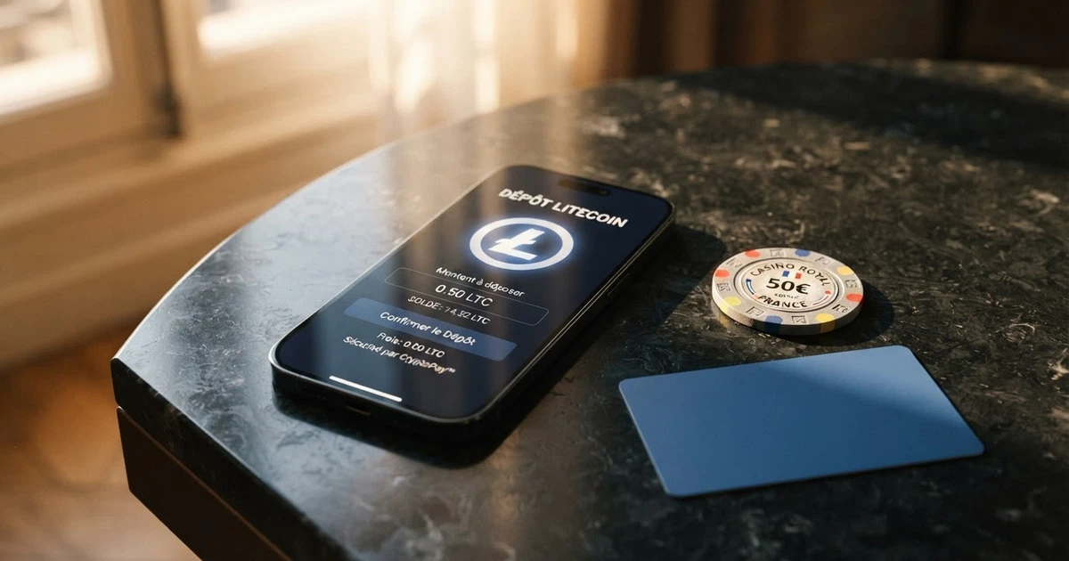 Capture d'écran de l'interface d'un casino en ligne affichant une option de dépôt en Litecoin