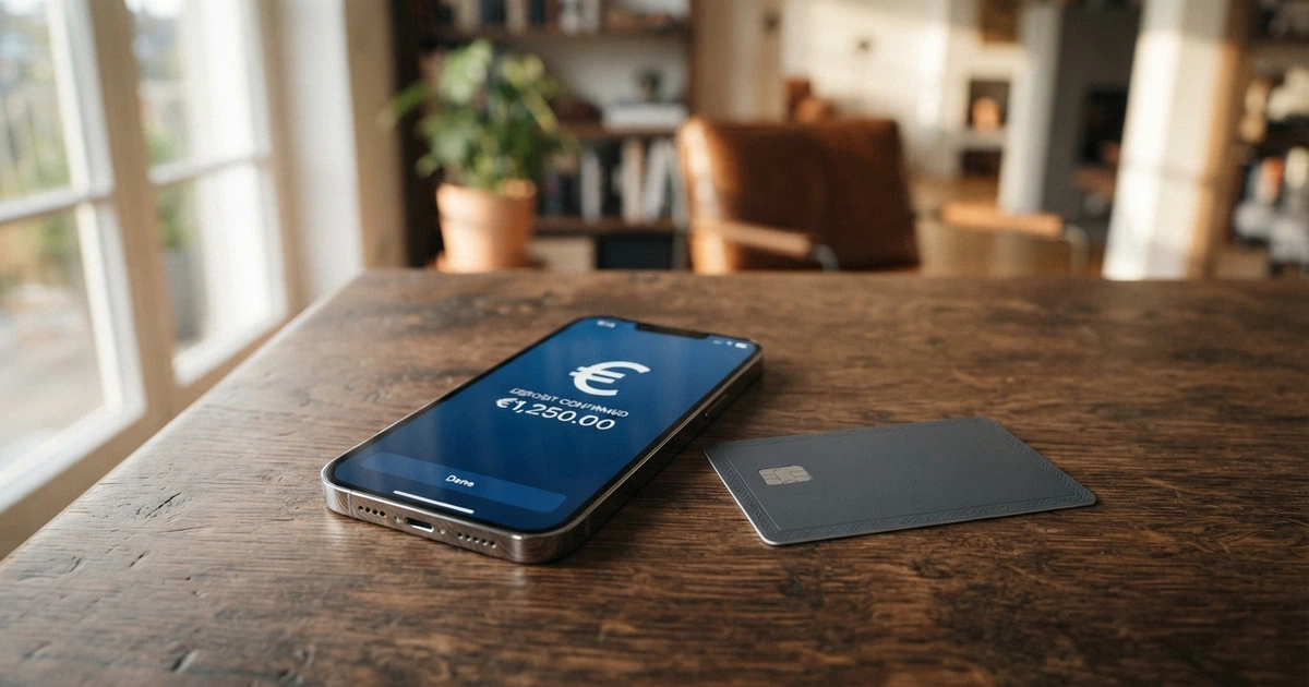 Une carte bancaire Mastercard posée à côté d'un écran de smartphone affichant une page de dépôt de casino en ligne