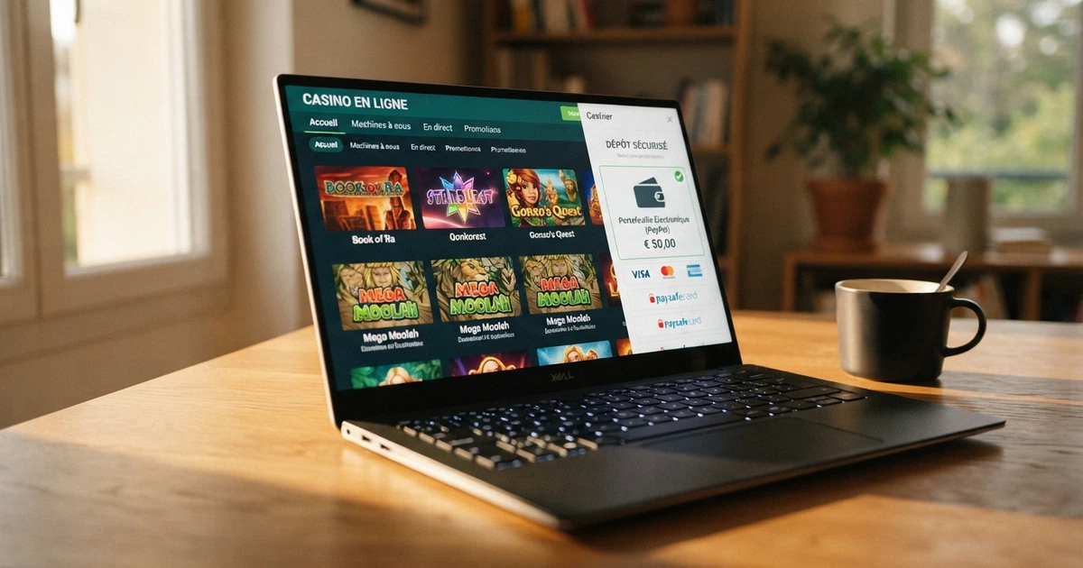 Interface d'un casino en ligne affichant le logo MiFinity parmi les options de paiement, devant un écran d'ordinateur
