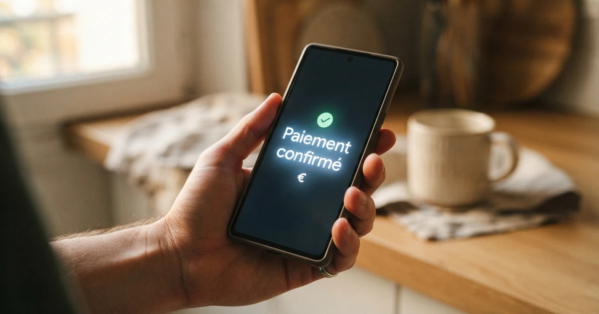 Interface de l'application MuchBetter sur un smartphone affichant un écran de confirmation de paiement par notification push