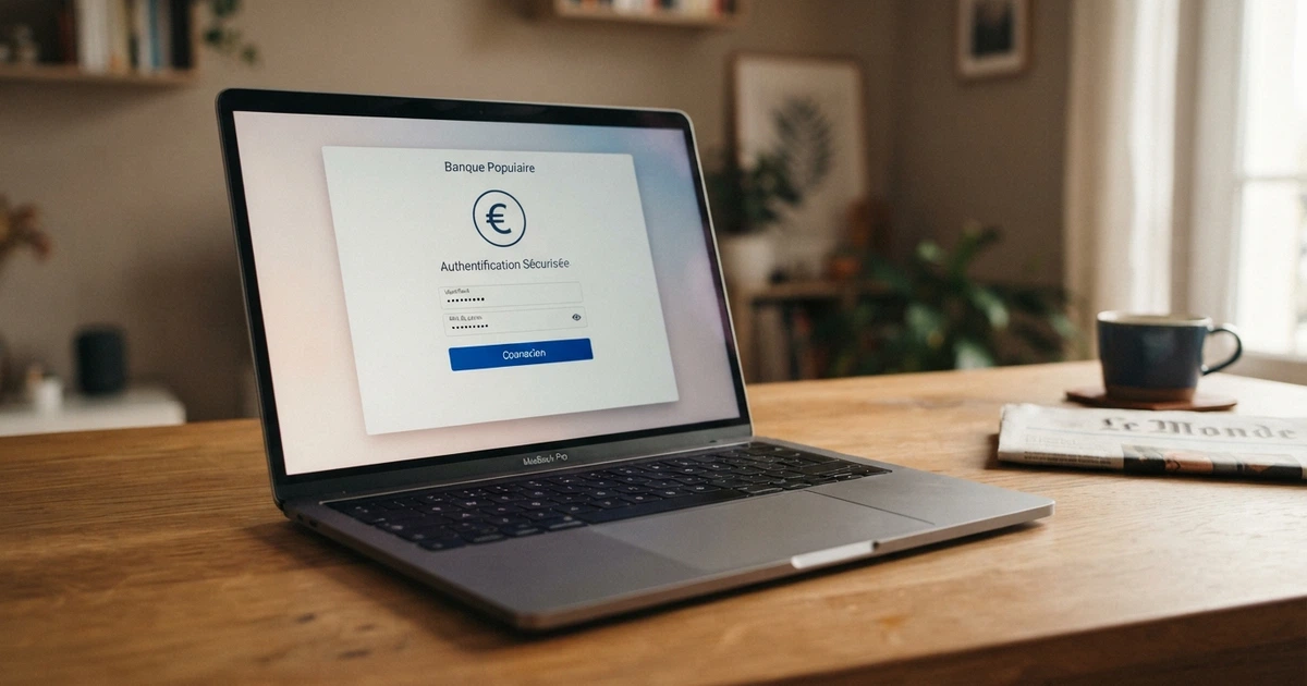 Interface de connexion bancaire Trustly sur l'écran d'un ordinateur portable, affichant le flux d'authentification Open Banking