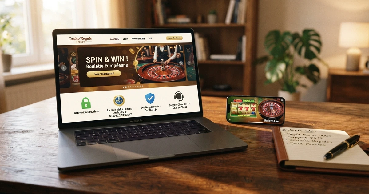 Interface d'un casino en ligne affichant ses licences, ses labels de sécurité et les icônes de son service client
