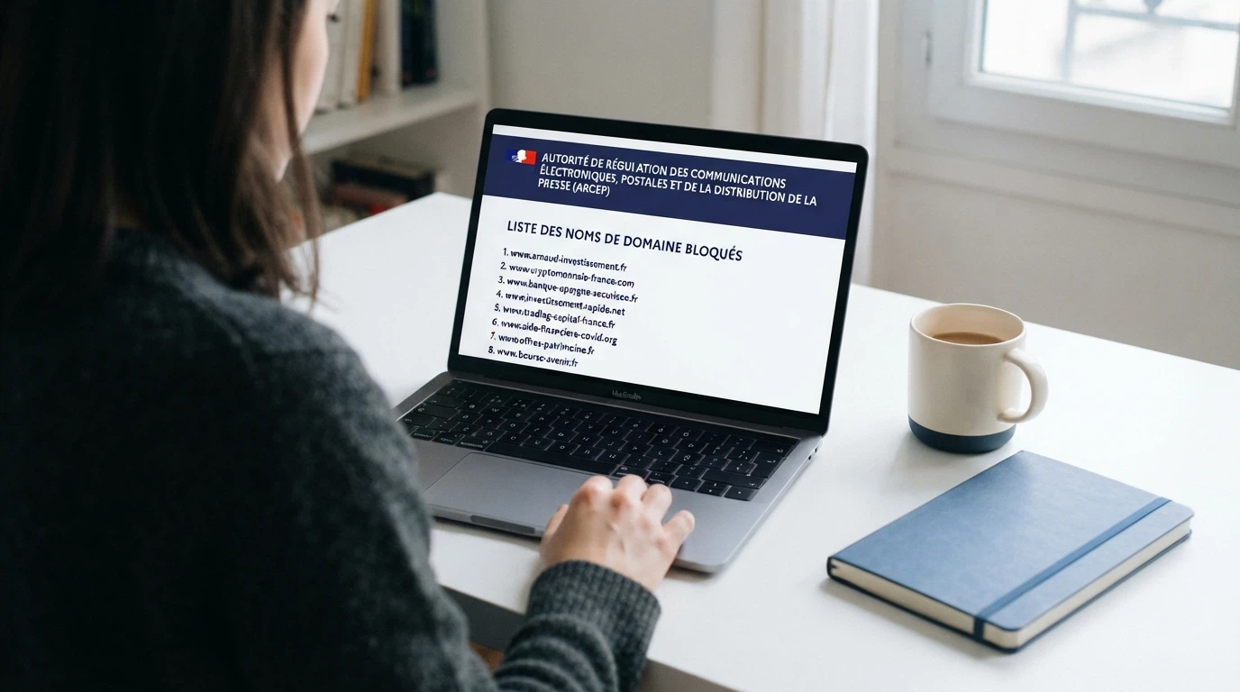 Interface du site de l'ANJ affichant la liste noire des sites de jeux d'argent bloqués en France
