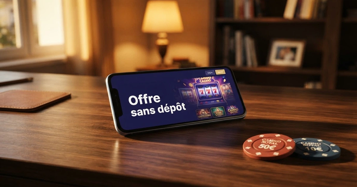Une capture d'écran de la page d'accueil d'un casino en ligne affichant une bannière promotionnelle « offre sans dépôt » en français