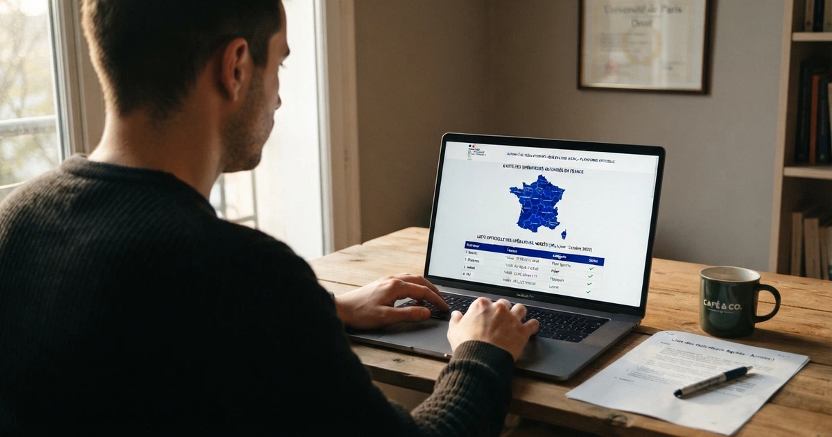 Écran affichant la page d'accueil du site officiel de l'ANJ (anj.fr) avec le logo de l'Autorité nationale des jeux, superposé à une carte de France