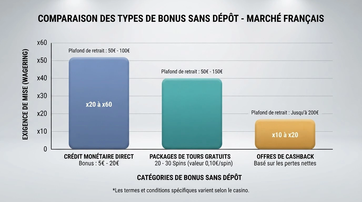 Tableau synthétique des casinos analysés avec leurs offres de bonus sans dépôt