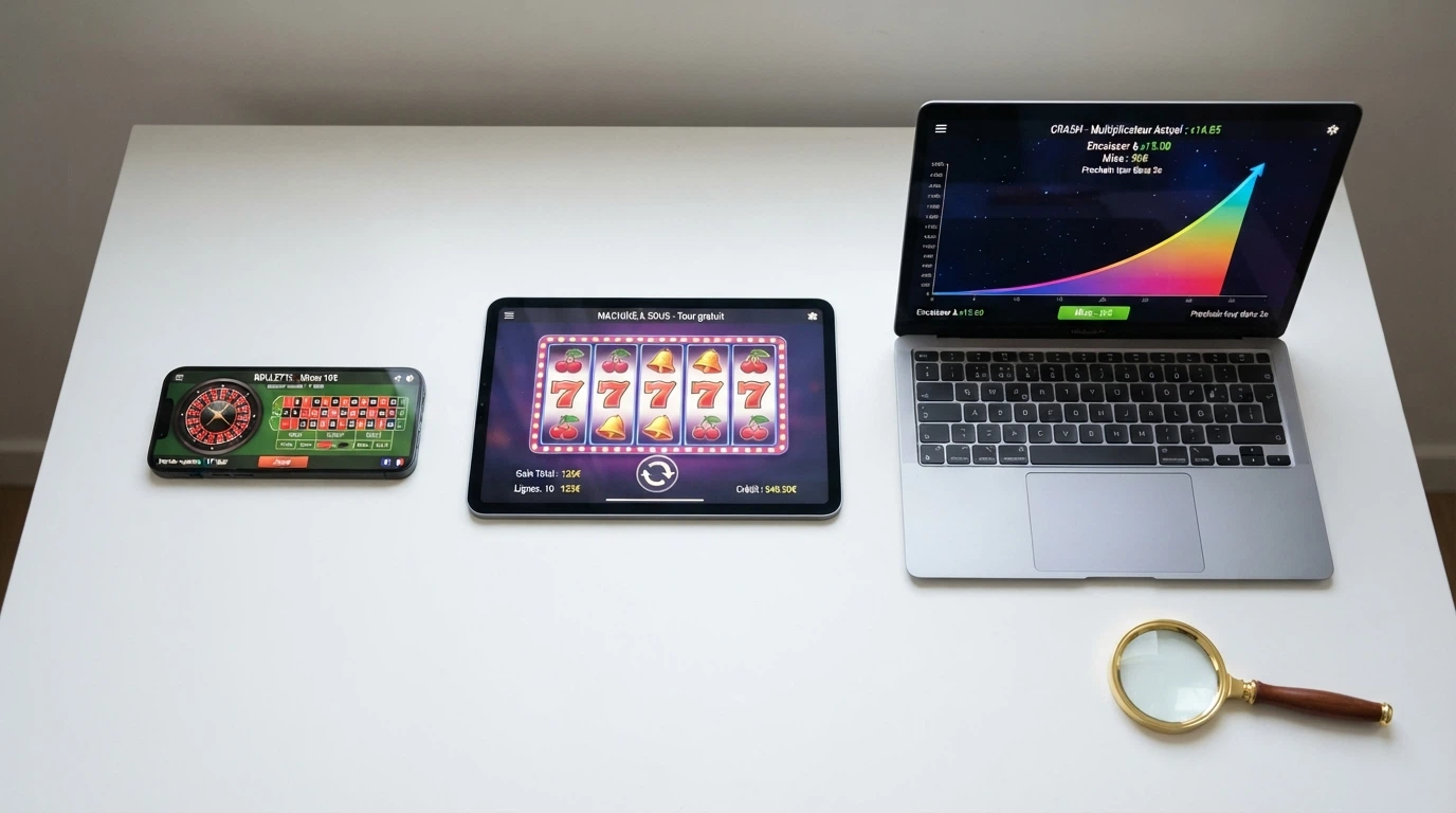 Écran partagé montrant les pages d'accueil de plusieurs casinos crypto côté à côte, avec une loupe sur la section licence de l'un d'eux