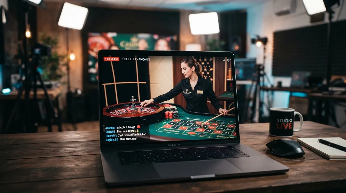 La roue verticale multicolore du jeu Crazy Time d'Evolution Gaming avec le présentateur en direct et les segments de bonus visibles à l'écran