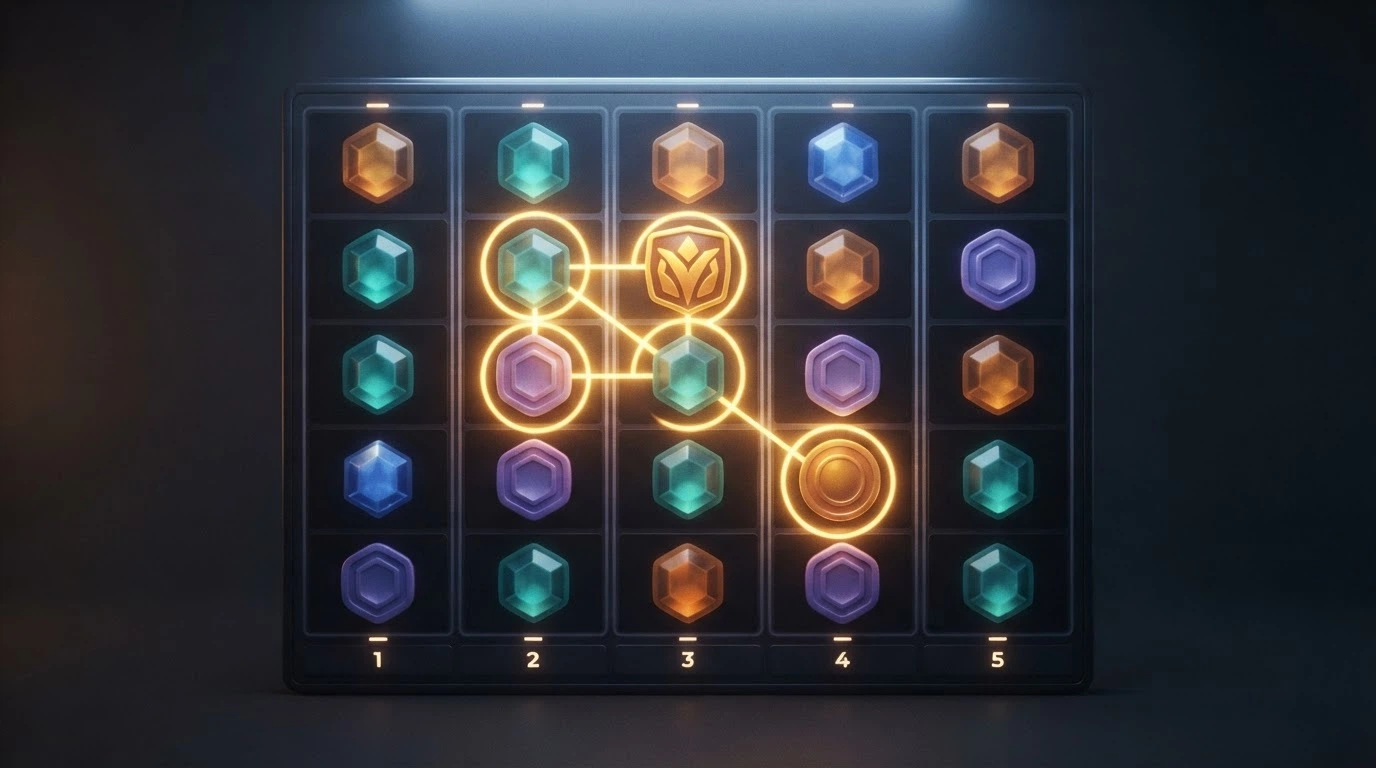 La grille 6 colonnes sur 5 rangées de la machine à sous Le Bandit, avec des symboles connectés illustrant le mécanisme de cluster pays