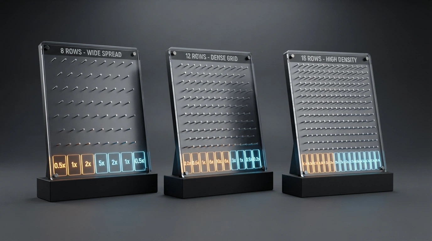 Capture d'écran comparative des trois interfaces Plinko (BGaming, Spribe, Hacksaw) montrant la disposition des lignes et des multiplicateurs