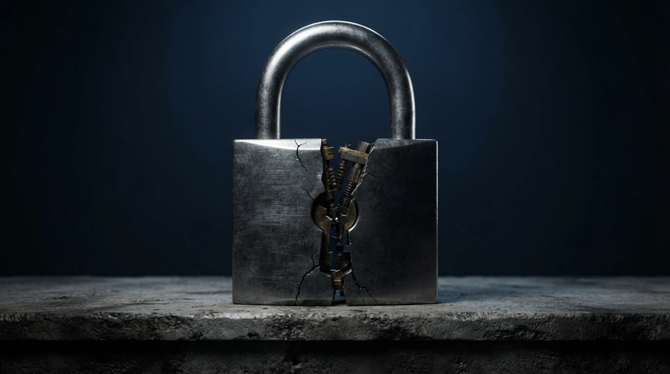 Un écran partagé entre le site officiel de l'ANJ affiché à gauche et l'interface d'un casino offshore à droite, avec un cadenas brisé au centre symbolisant l'absence de protection