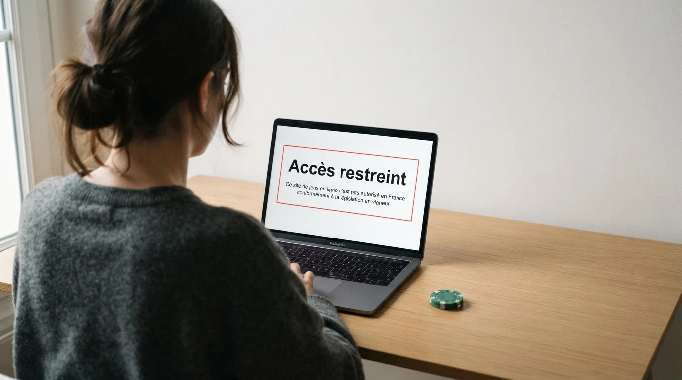 Visuel du registre officiel des opérateurs agréés de l'ANJ ou interface du site anj.fr, avec une section dédiée aux jeux de casino en ligne absente ou barrée.