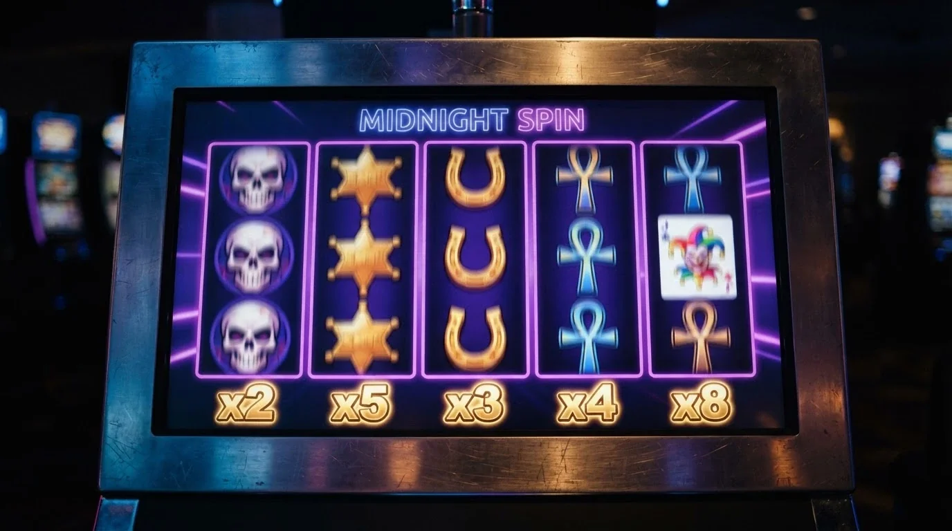 Écran de jeu d'une machine à sous Hacksaw Gaming avec rouleaux, symboles et multiplicateurs visibles