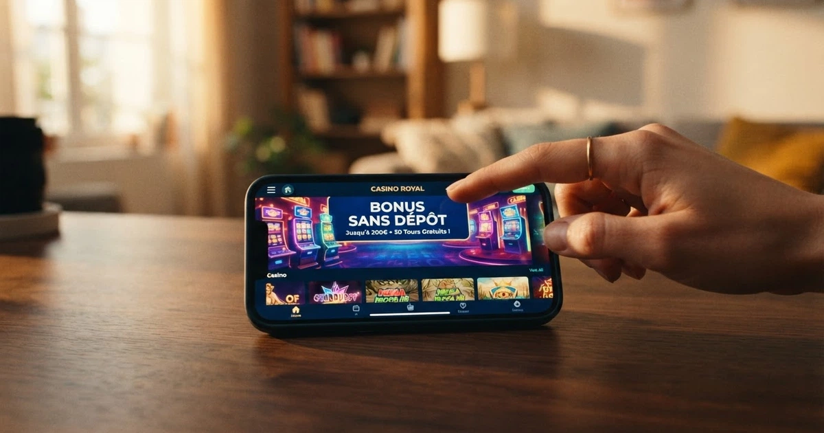 Page d'accueil d'un casino en ligne affichant une bannière de bonus sans dépôt