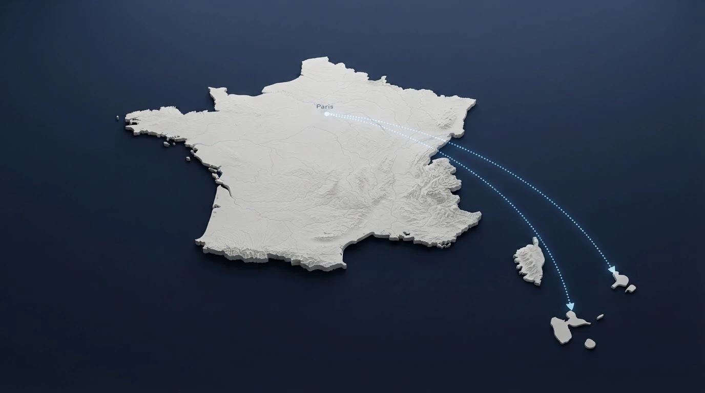 Carte de France métropolitaine avec des traits pointant vers les îles de Curaçao et Anjouan, symbolisant le flux des joueurs français vers les casinos offshore