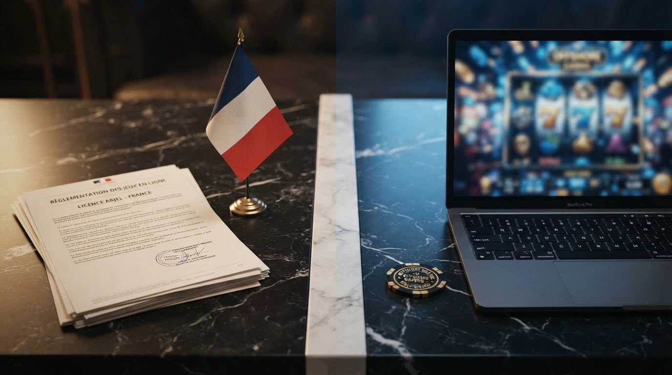 Une séparation visuelle entre des logos d'opérateurs agréés sous drapeau français et des casinos offshore sous pavillon Curaçao