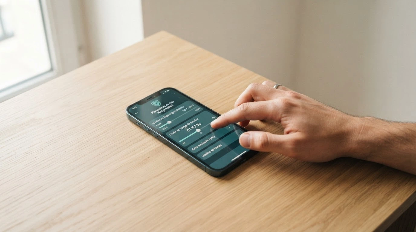 L'écran d'un smartphone affichant une interface de limites de dépôt et de temps de jeu, avec le logo de l'ANJ visible
