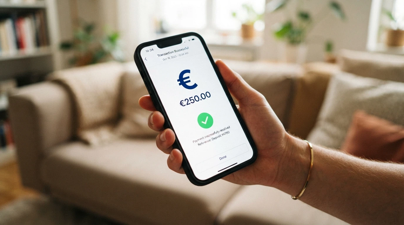 Un utilisateur effectuant un paiement sans contact avec son téléphone, l'écran affichant le logo Google Pay