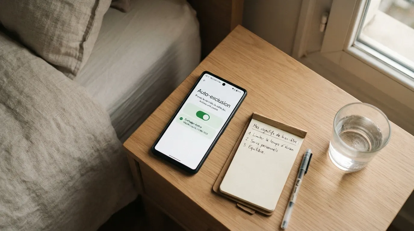 Un téléphone affichant le numéro de Joueurs Info Service à côté d'une interface d'auto-limitation de dépôt