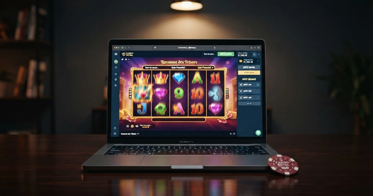 Interface d'un casino en ligne affichant des machines à sous et l'option de dépôt en cryptomonnaie XRP