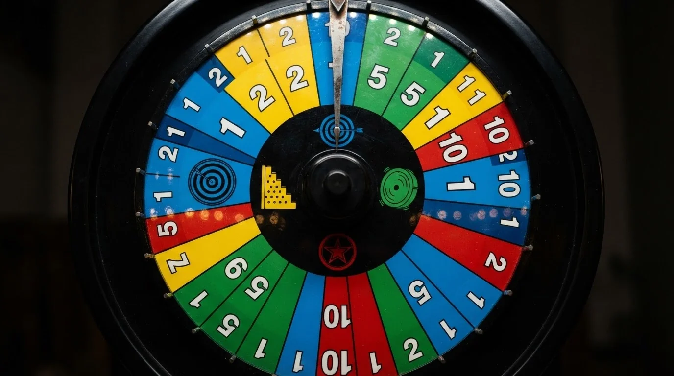 Gros plan sur les cases de la roue Crazy Time : les numéros 1, 2, 5, 10 et les quatre jeux bonus